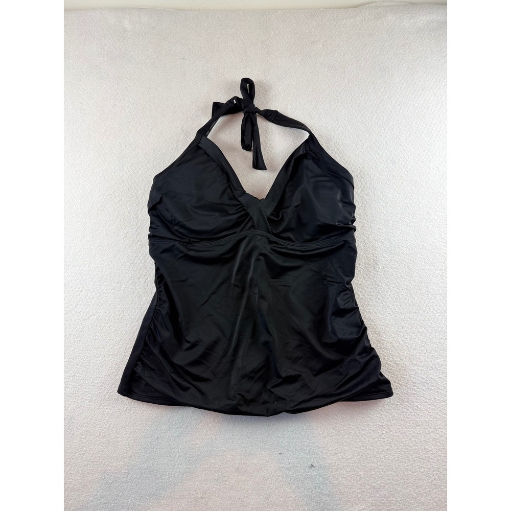 Athleta Womens Black Halter Twist Front Ruched Tankini Top 40D/DD Support